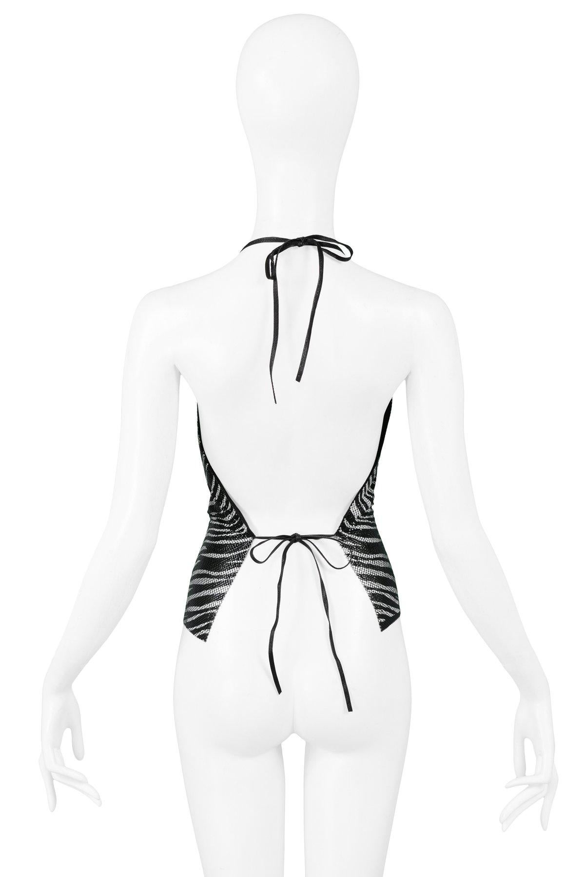 Ferrara Zebra Chainmail Metal  Disco Halter Top With Cut Out In Excellent Condition In Los Angeles, CA