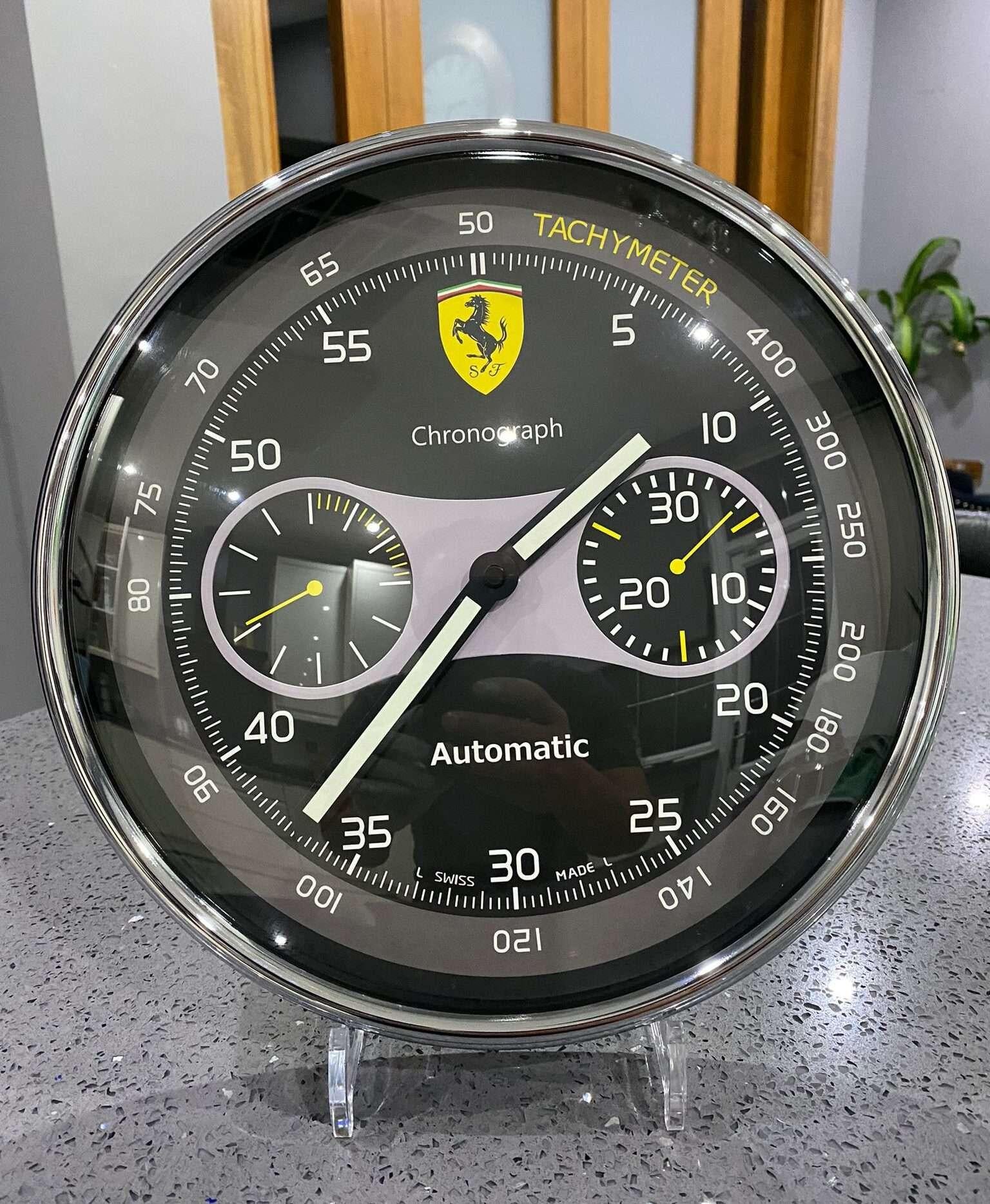 Ferrari Officially Certified Chronograph Chrome Wall Clock. With luminous hands, sweeping hands.
Free international shipping.