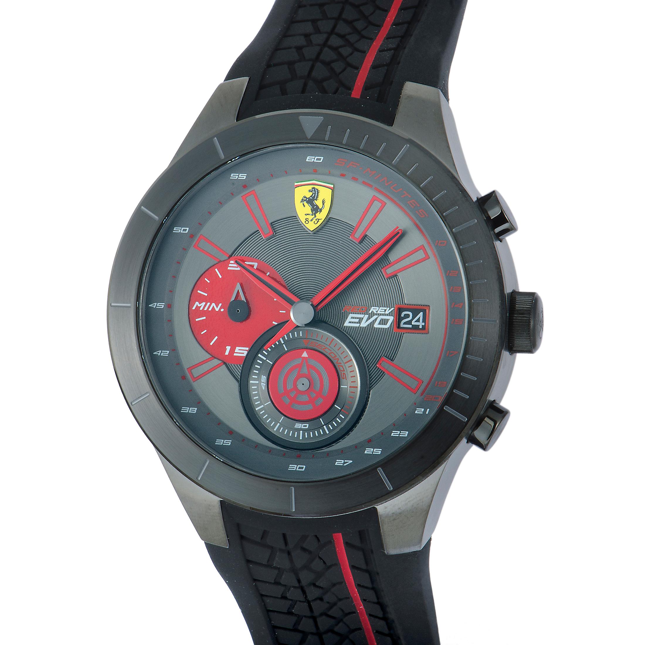 Perfectly in accordance with the brand’s relentless devotion to being at the forefront of technical development and bold aesthetics, this superbly accurate and highly reliable timepiece from Scuderia Ferrari boasts an immensely sophisticated and