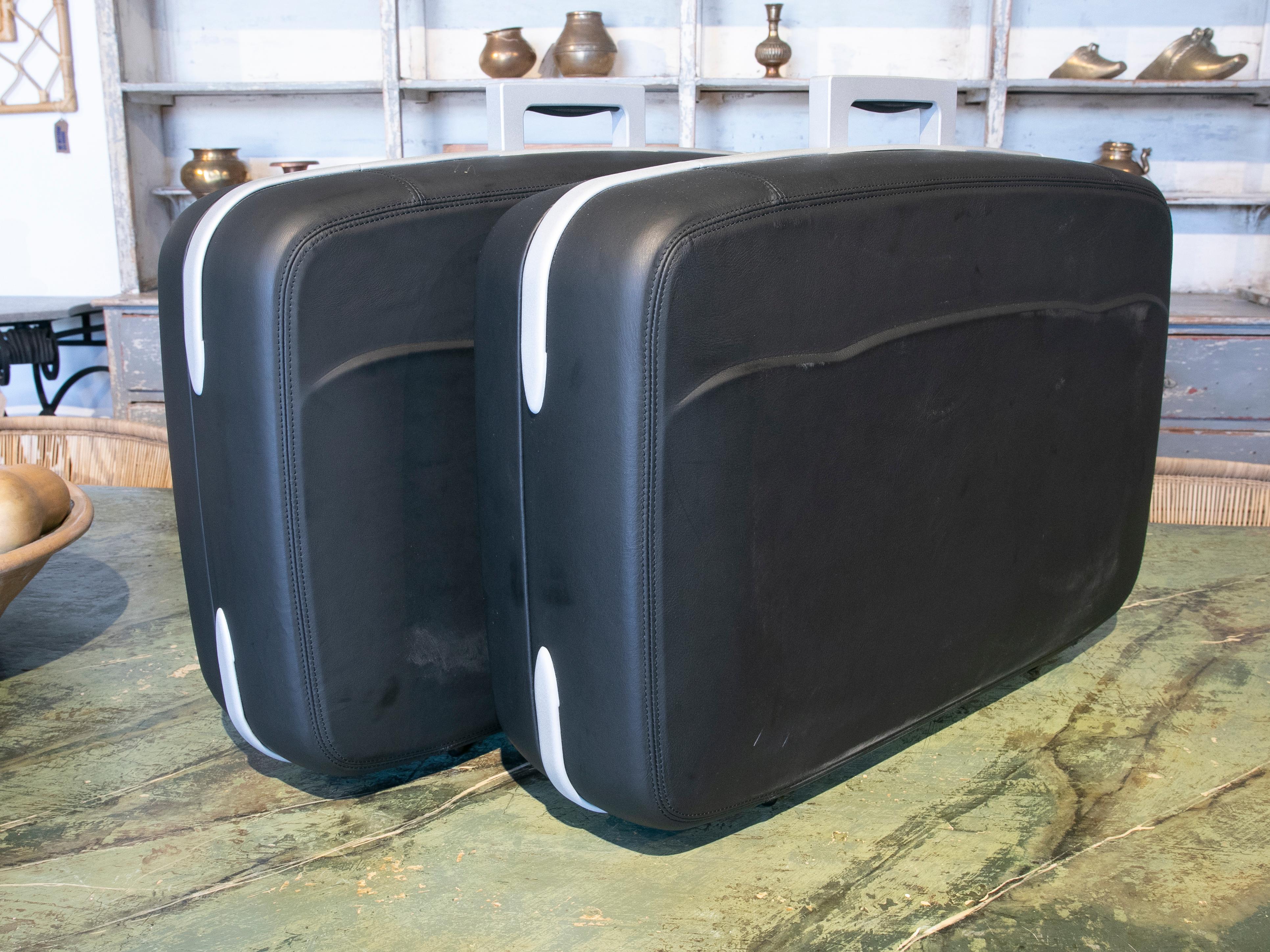 Ferrari Suitcase Set Manufactured by Schedoni in Black Leather and Aluminum For Sale 5