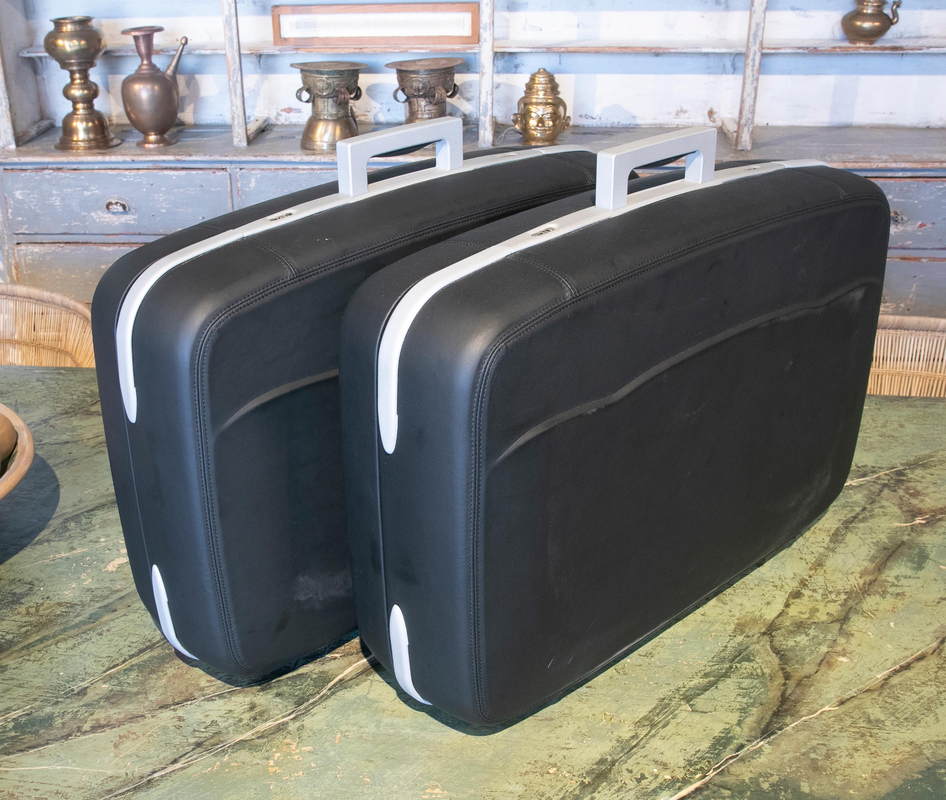 Ferrari Suitcase Set Manufactured by Schedoni in Black Leather and Aluminum For Sale 6