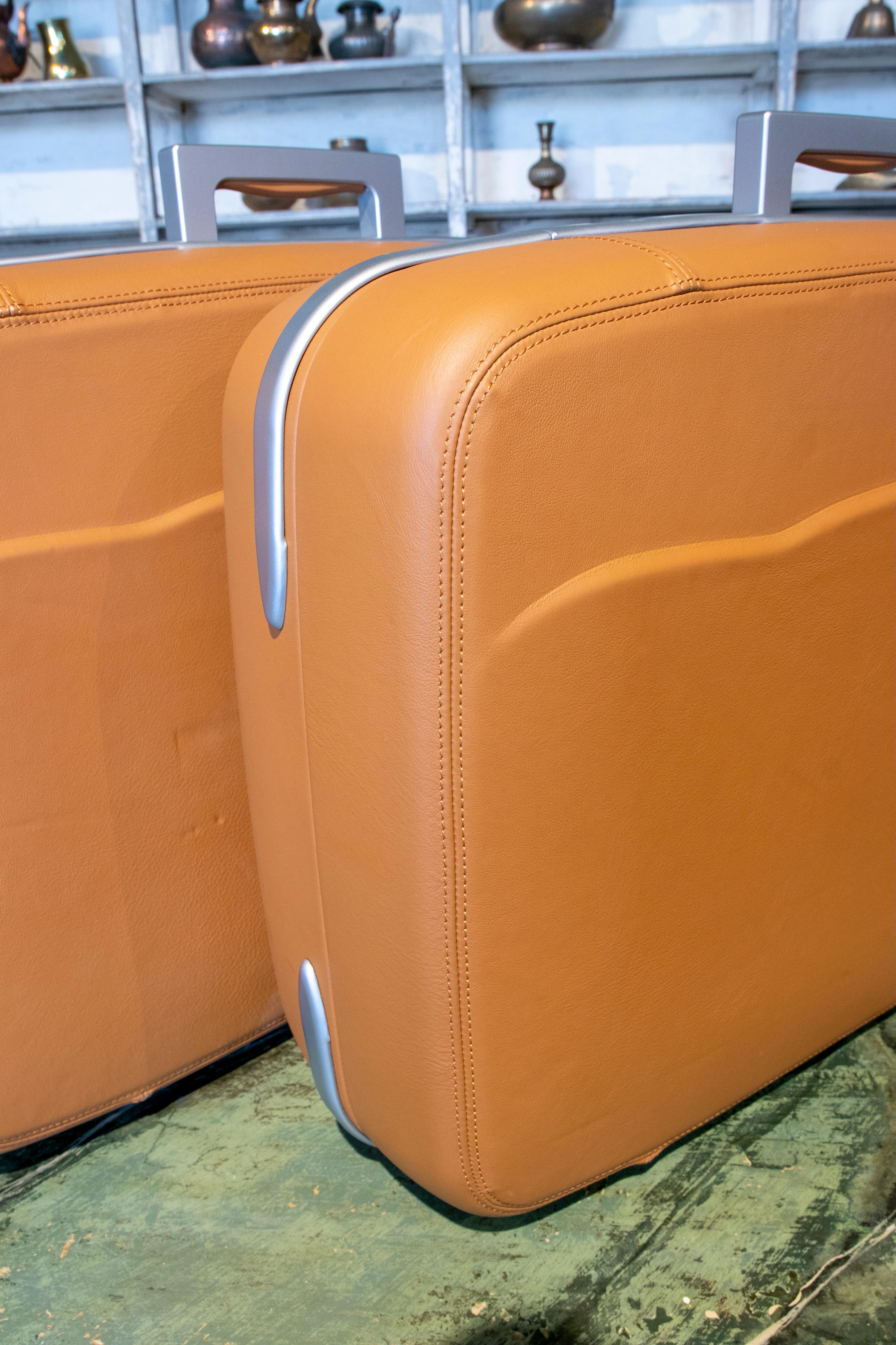 Ferrari Suitcase Set Manufactured by Schedoni in Tan Leather and Aluminium In Excellent Condition For Sale In Marbella, ES