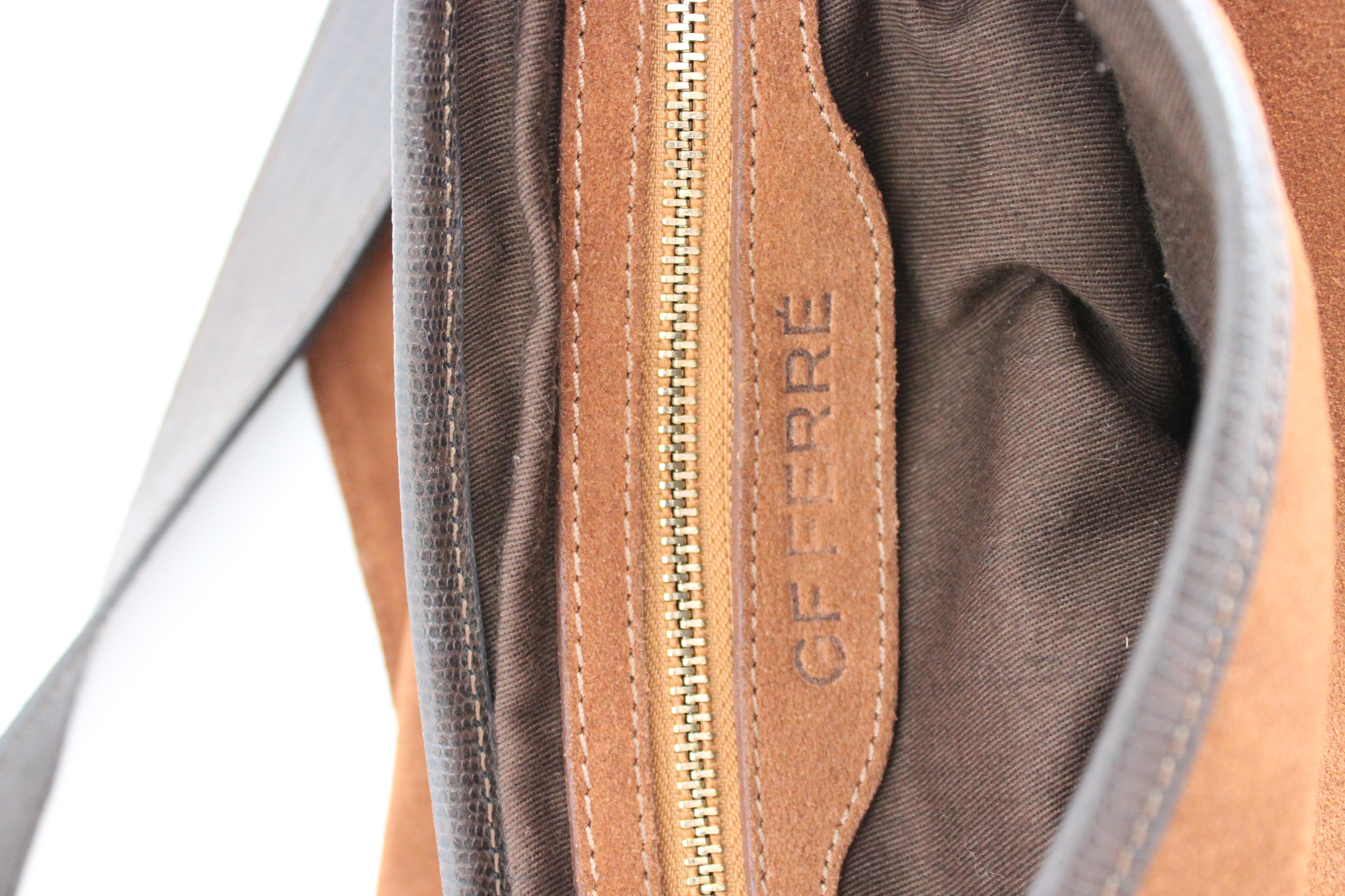 Ferrè Brown Suede Stud Vintage Shoulder Bag 1