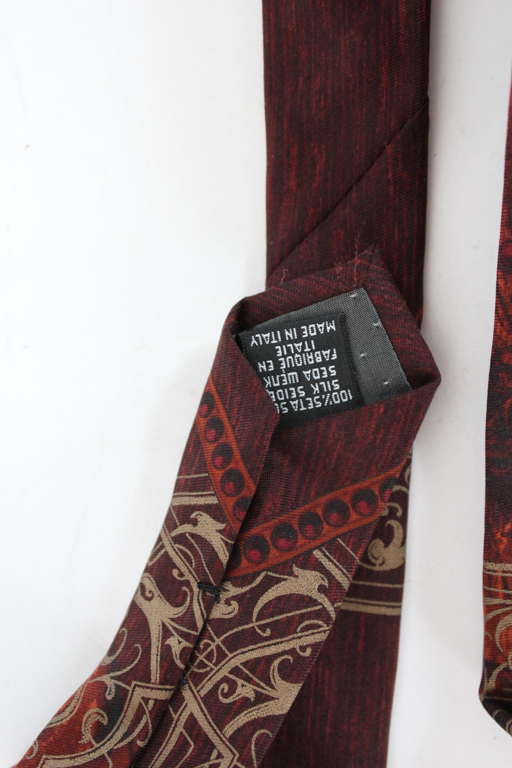 Brown Ferre Red Beige Silk Floral Tie For Sale