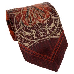 Vintage Ferre Red Beige Silk Floral Tie