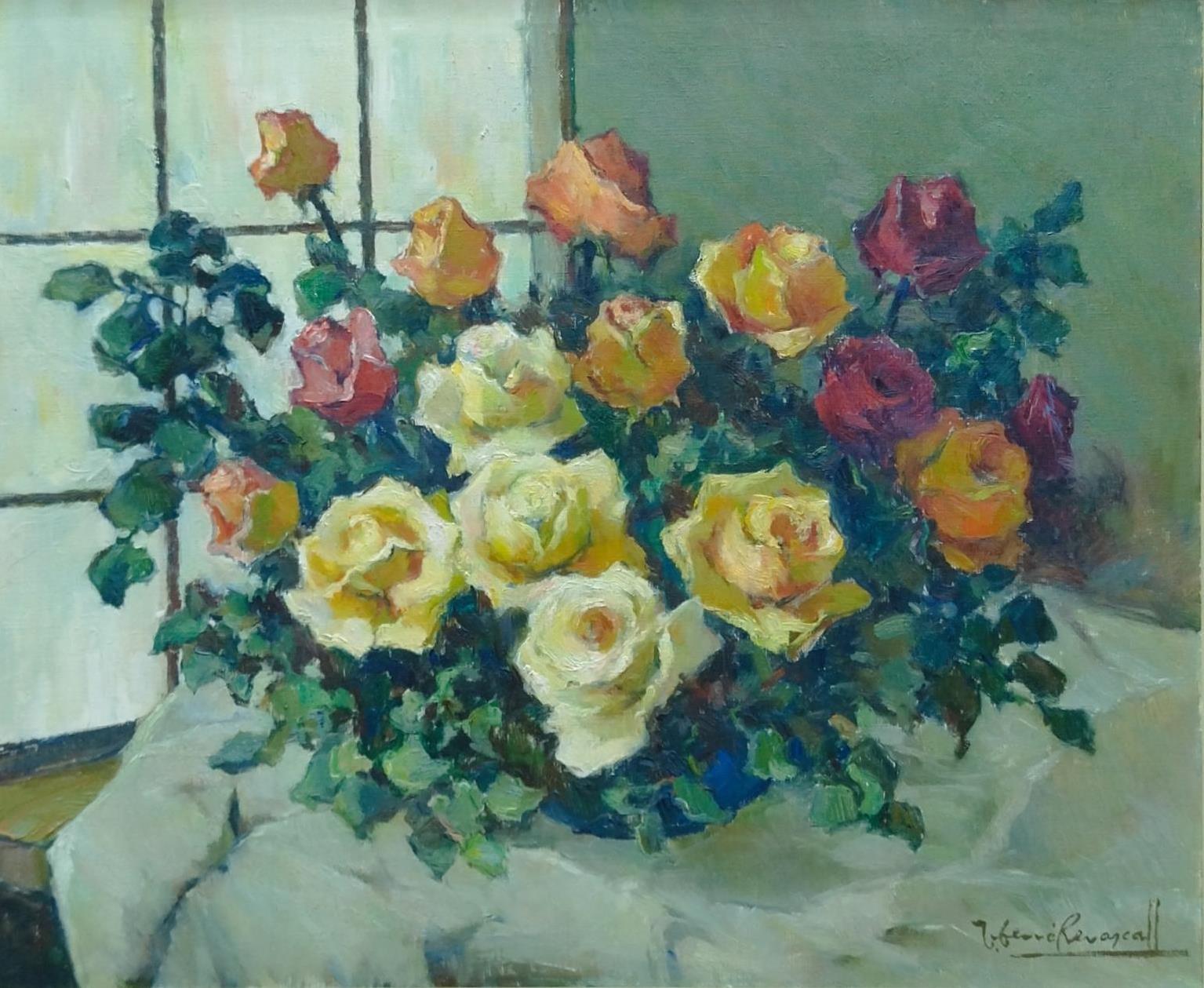 Naturaleza muerta con rosas. Pintura al óleo - Painting de Ferre Revascall