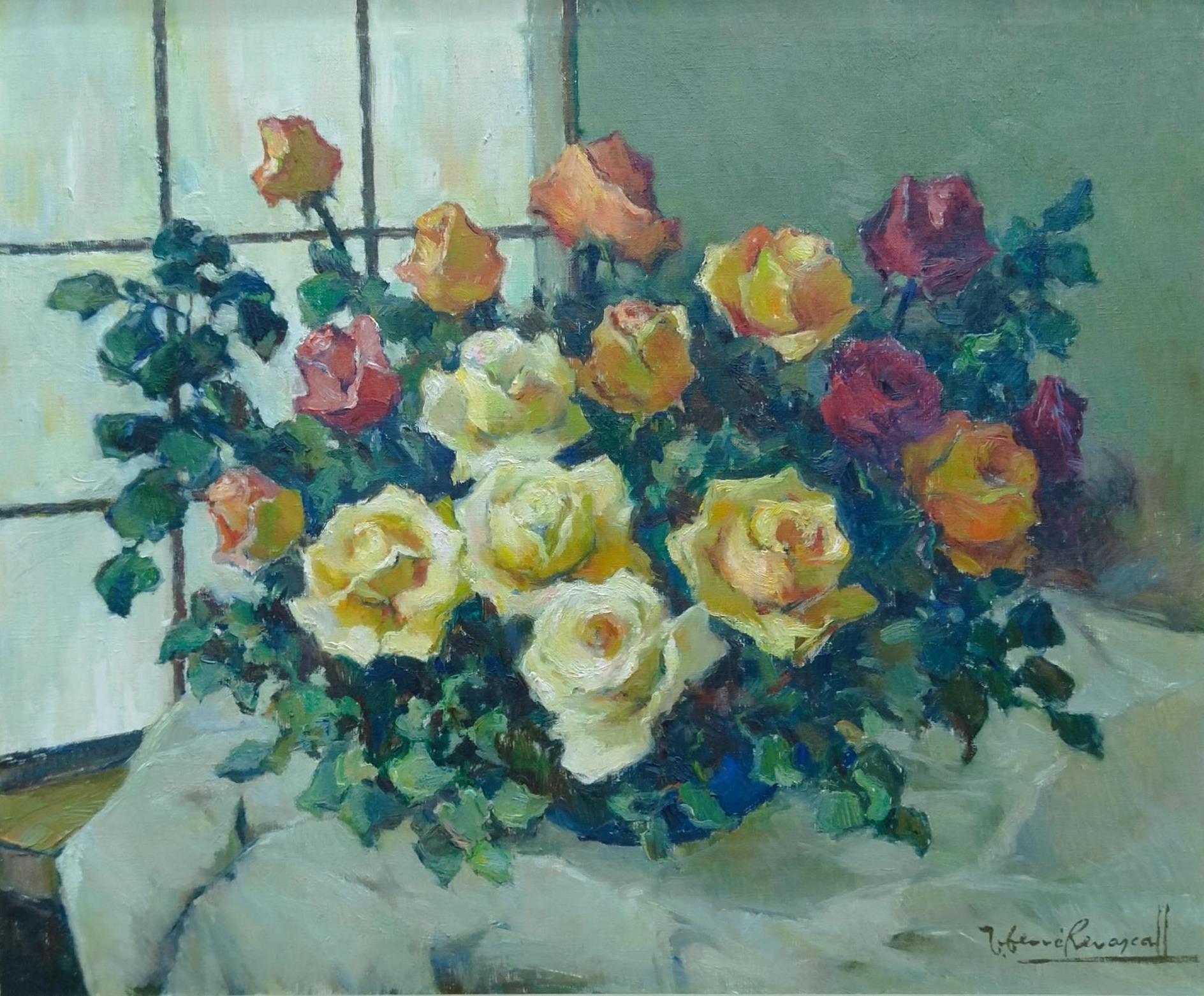 Naturaleza muerta con rosas. Pintura al óleo - Painting Expresionista de Ferre Revascall