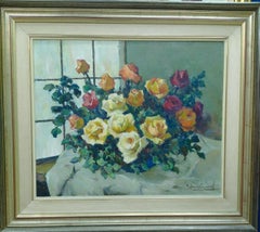 Vintage Still Life with Roses. Oil paint