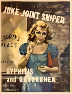 Origiinal Vintage WWII Juke Joint Sniper Sypphilis and Gonorrhea Poster C1940
