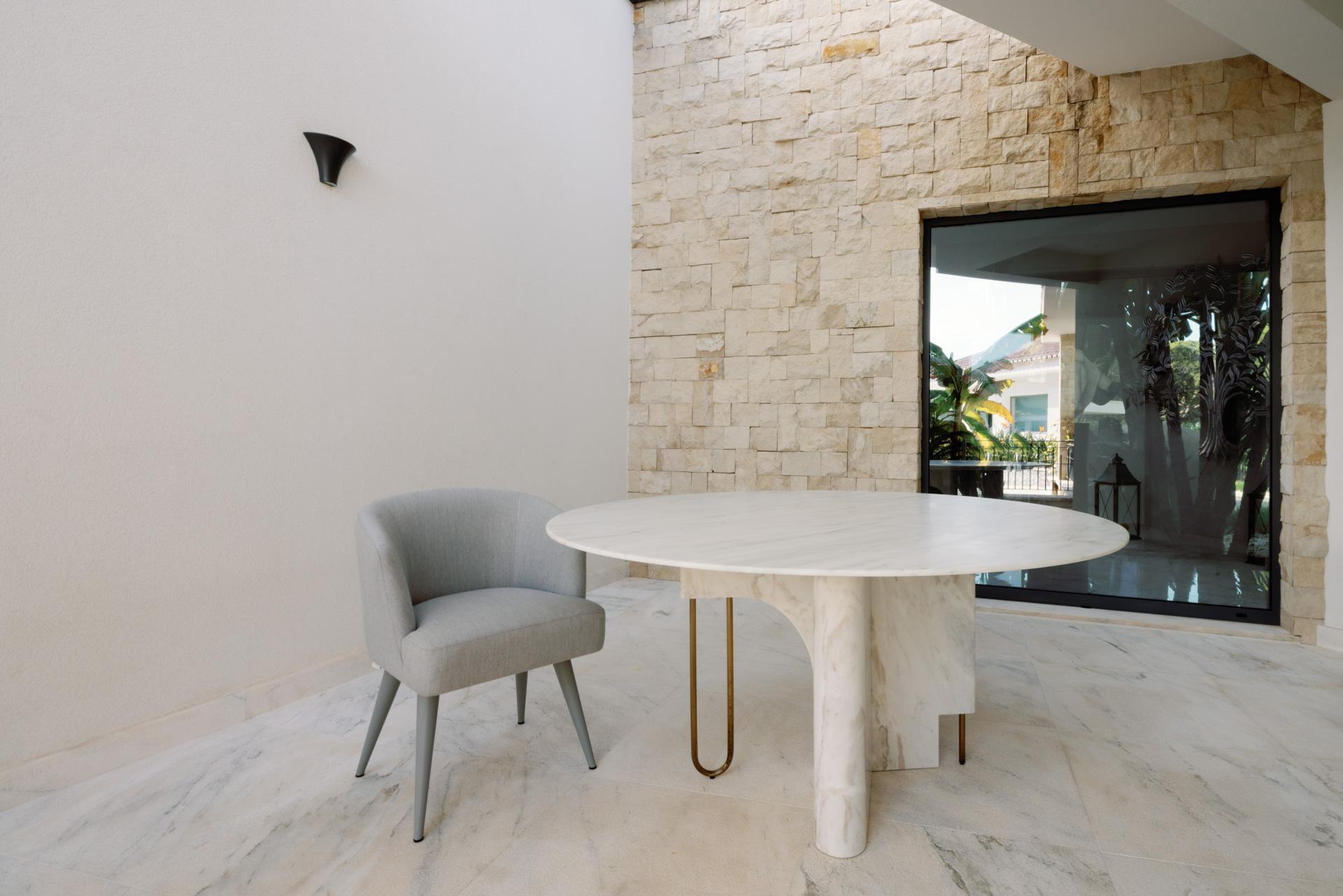 Brushed Modern Ferreirinha Marble Dining Table, Handmade in Portugal by Greenapple For Sale