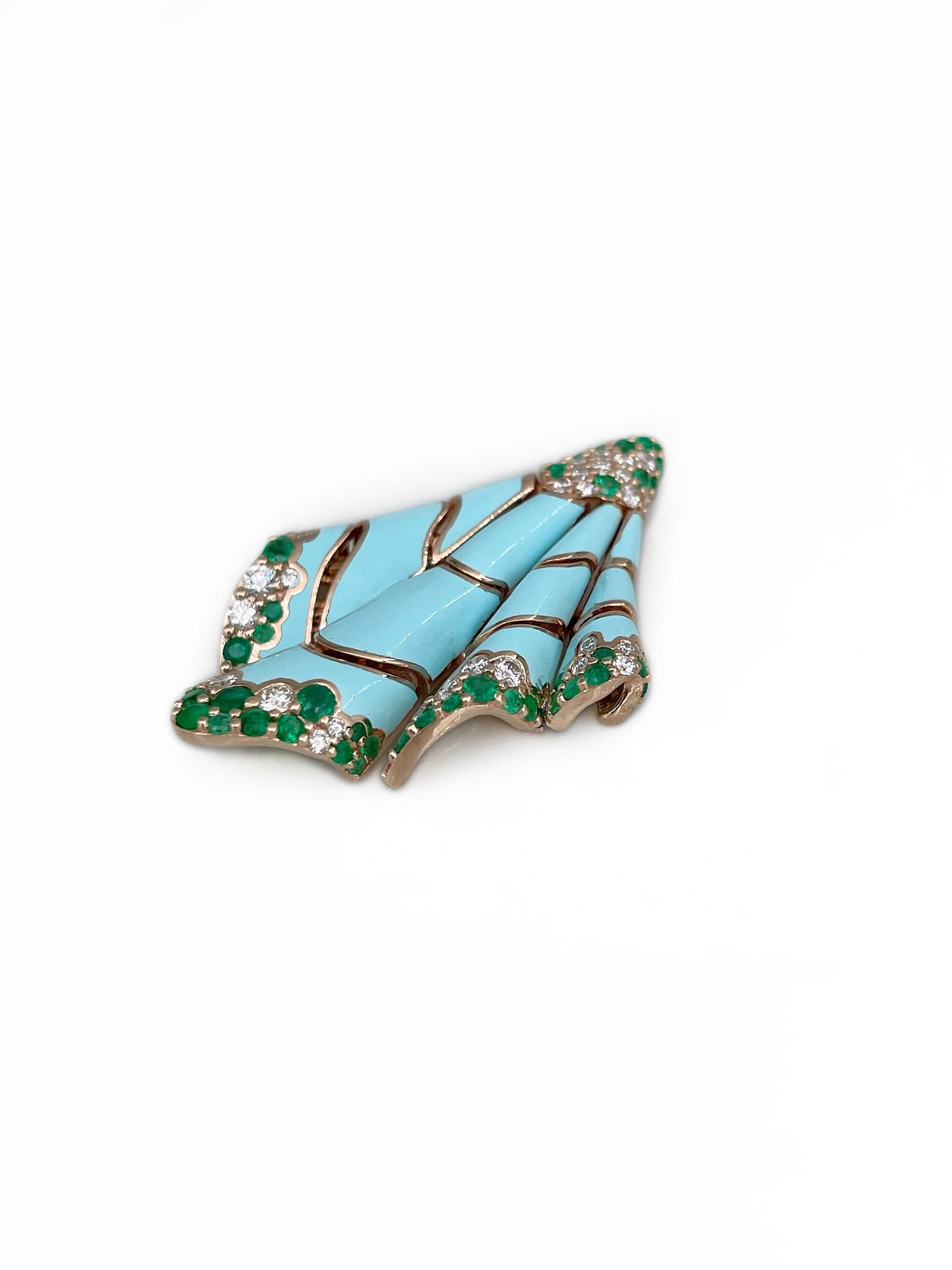 Moderne Ferri Firenze Pendentif Foulard en or 18 carats, émeraude, diamant et émail en vente