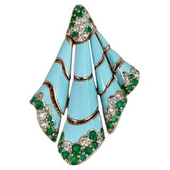 Ferri Firenze 18 Karat Gold Emerald Diamond Enamel Foulard Pendant