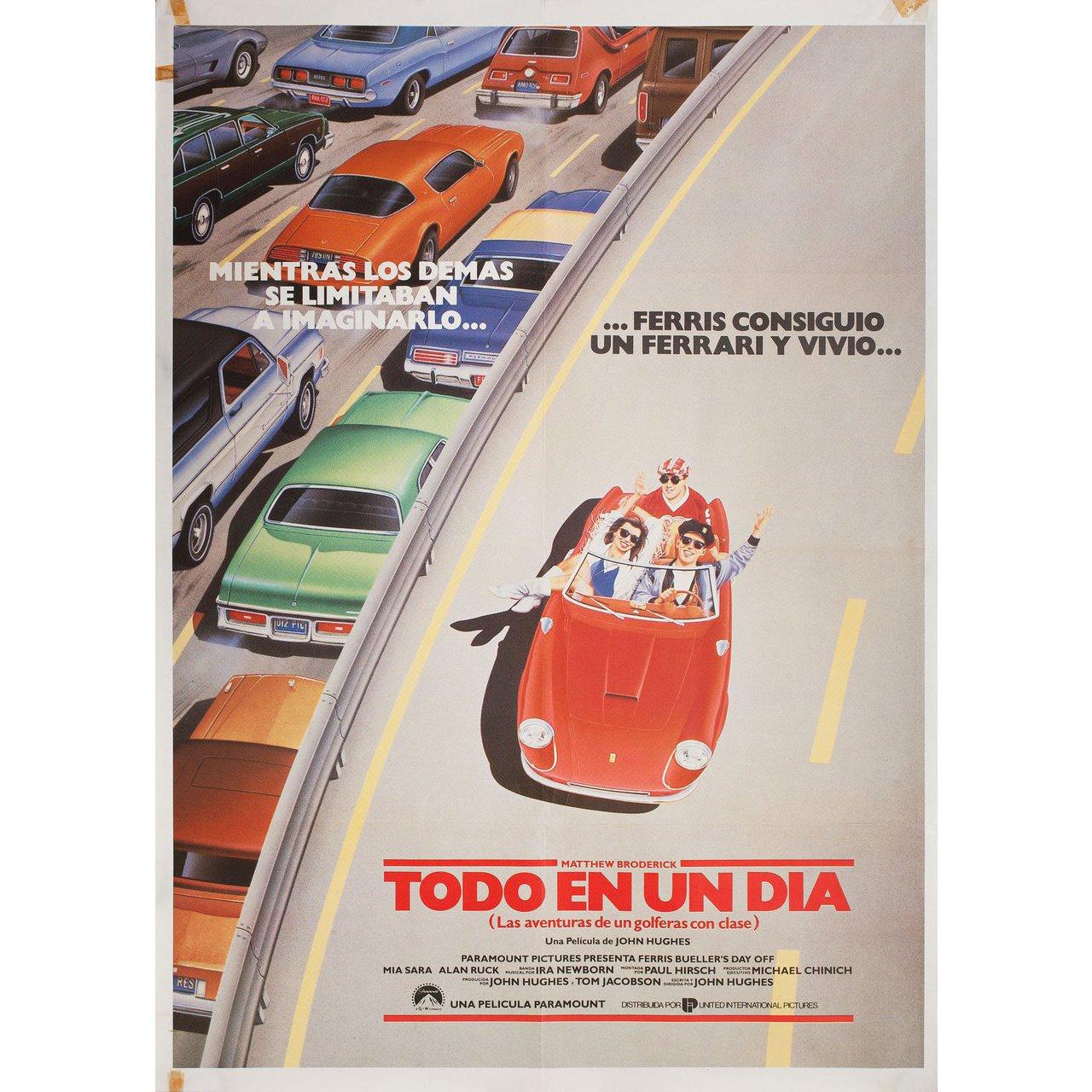 Original 1986 Spanish B1 poster for the film Ferris Bueller's Day Off directed by John Hughes with Matthew Broderick / Alan Ruck / Mia Sara / Jeffrey Jones. Very Good condition, folded with pinholes. Many original posters were issued folded or were