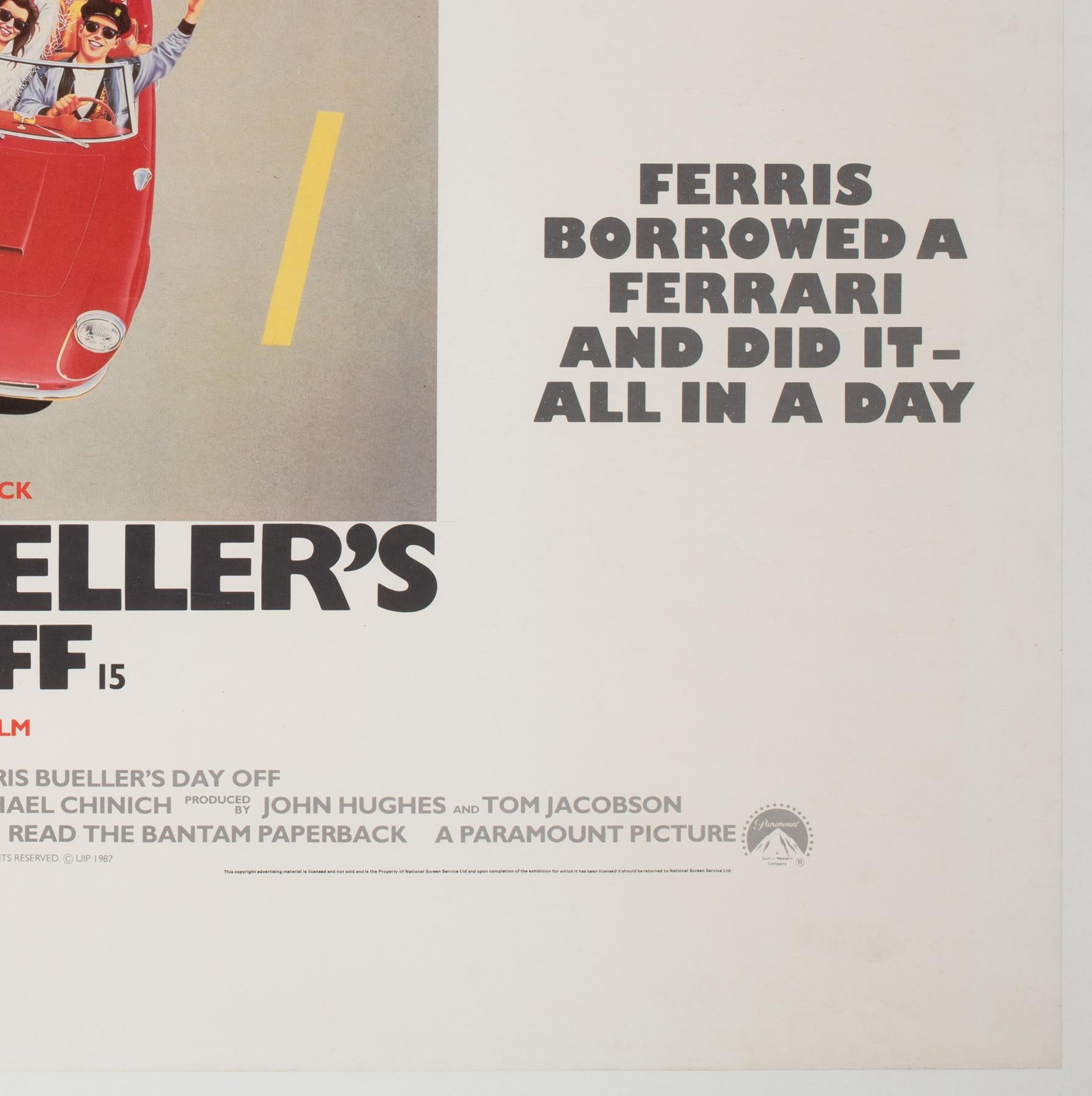Ferris Bueller's Day Off 1986 UK Quad Film Movie Poster, Linen Backed 3