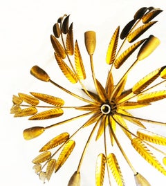 Chandelier With   Gold Leaves Iron,  Hollywood Regency  Ferro Ar Dance, 1950s