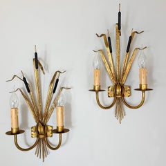 Ferro Art Gold Bulrush Wall Lights, 1970’s