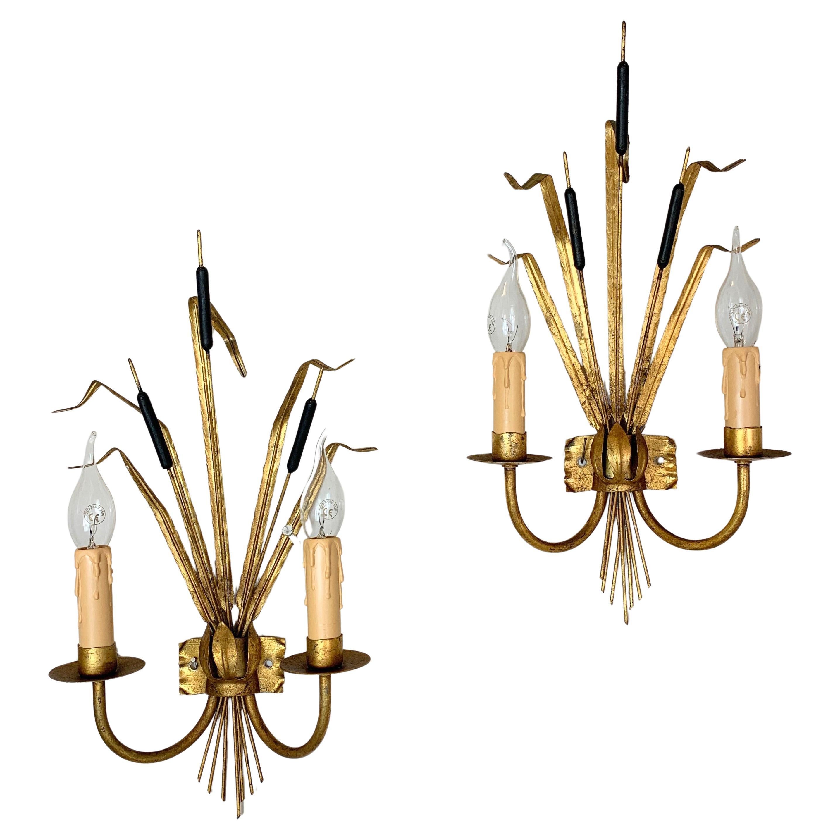 Ferro Art Gold Bulrush Wall Lights, 1970er Jahre