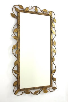 Ferro Art Rectangular Mirror in Gilt Iron with Foliage Frame, Spain 1950s