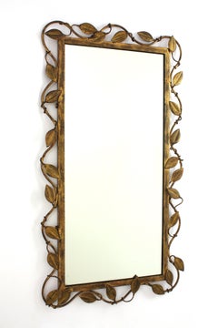 Ferro Art Rectangular Mirror in Gilt Iron with Foliage Motifs, 1950s