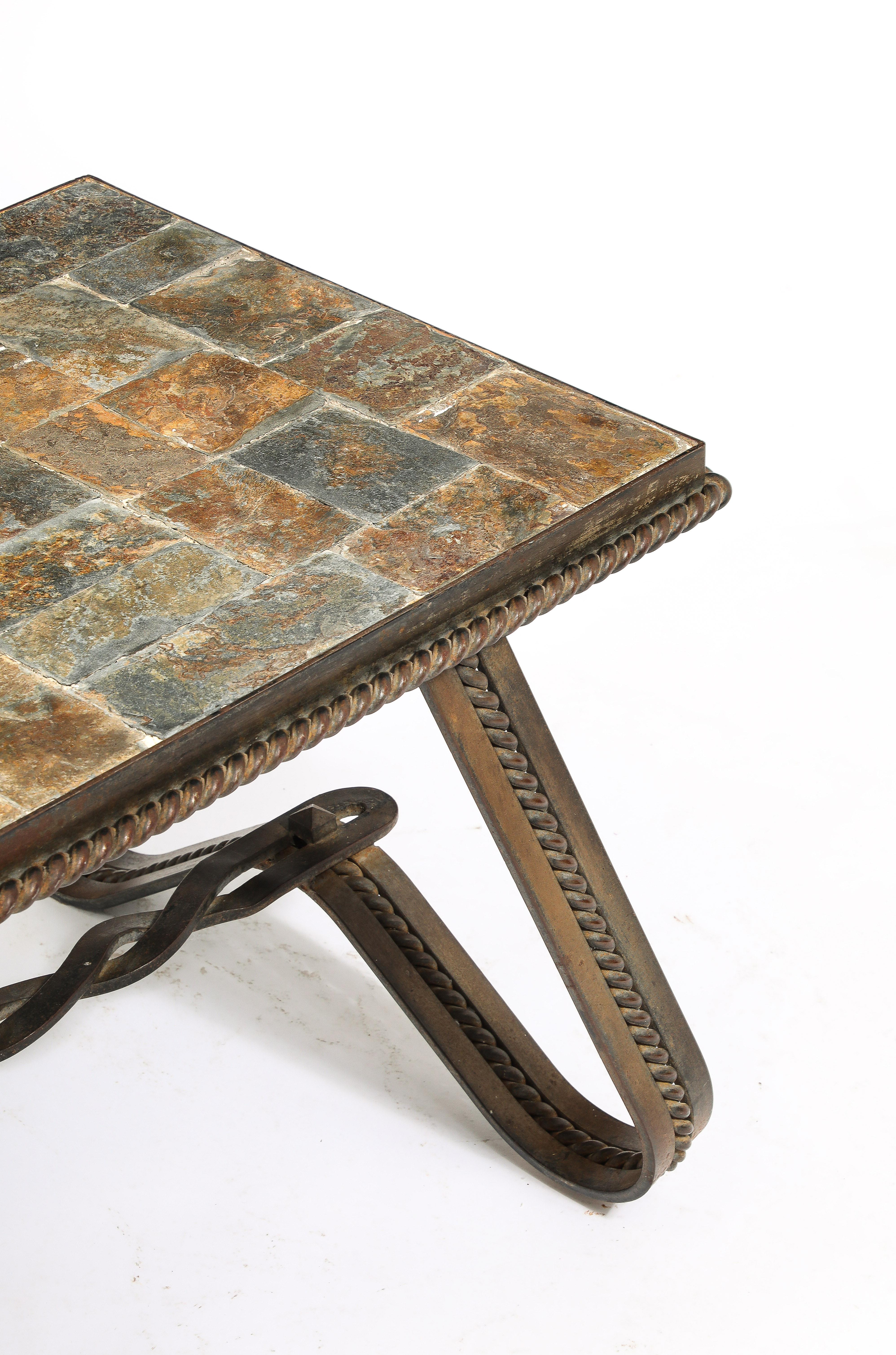 Table basse Ferronnerie et mosaïque d'ardoise ardoise - France années 1970 4