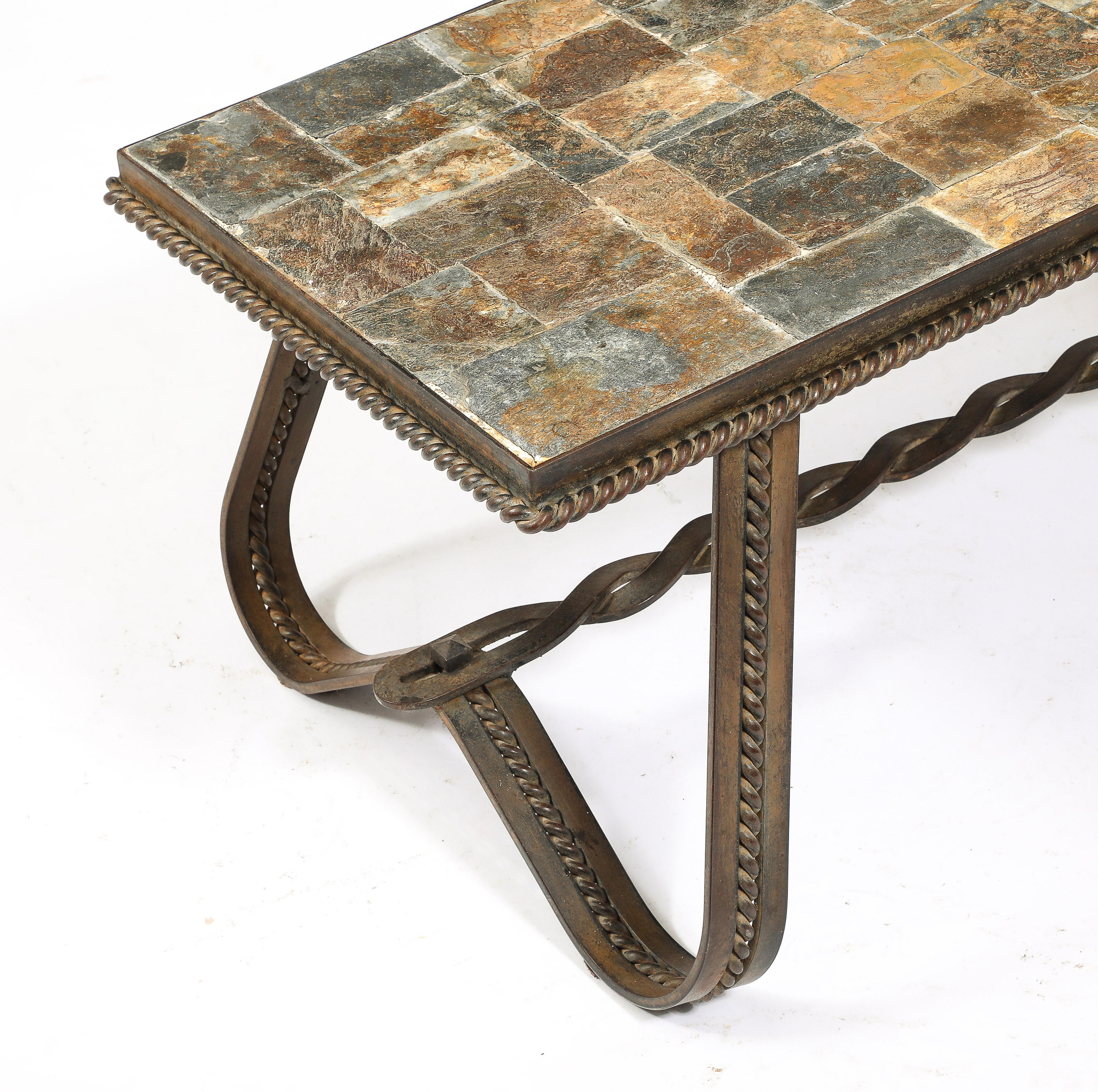 Table basse Ferronnerie et mosaïque d'ardoise ardoise - France années 1970 5