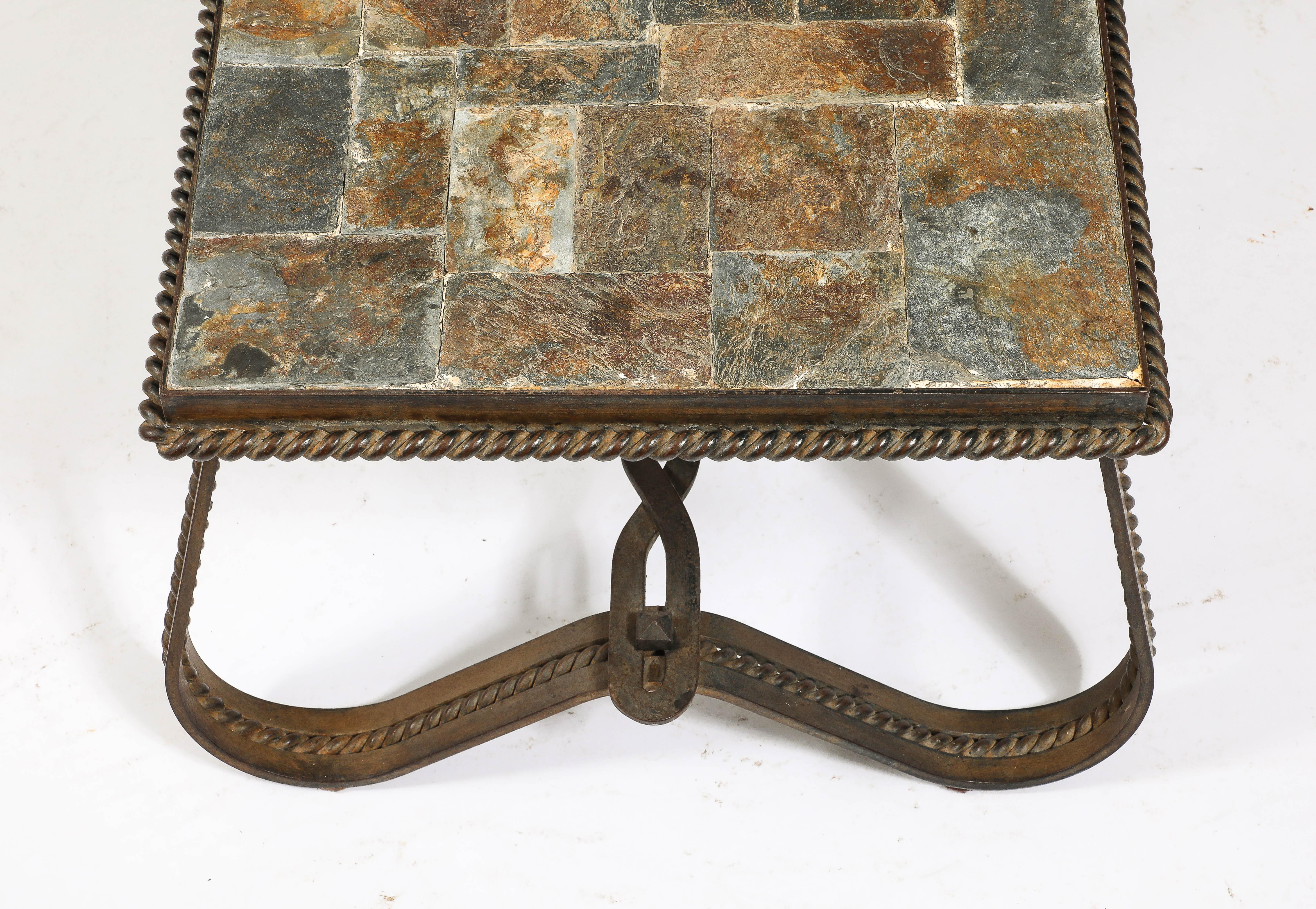 Table basse Ferronnerie et mosaïque d'ardoise ardoise - France années 1970 3