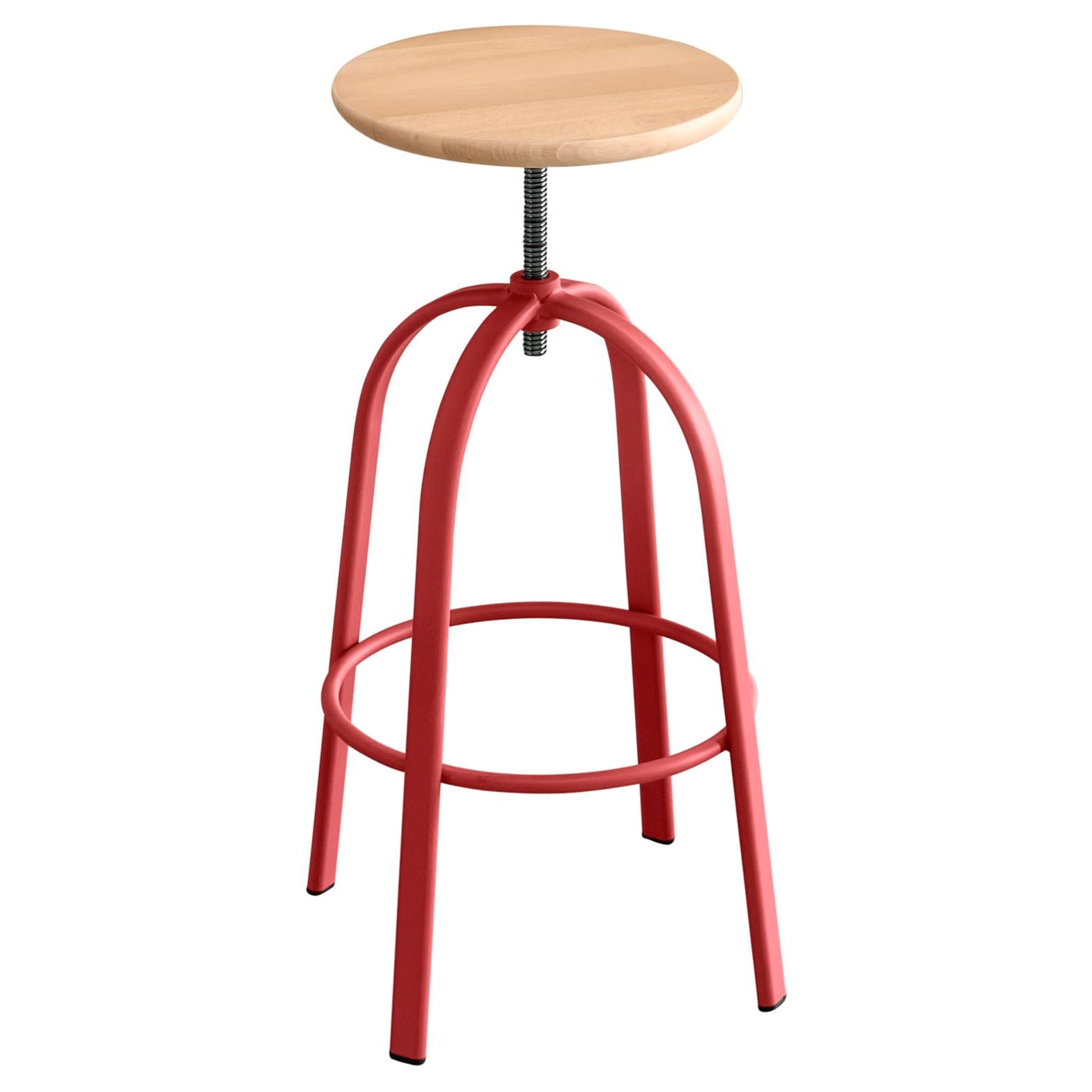 Ferrovitos Stool in Beech Top with Marsala Red Legs by Paolo Cappello For Sale