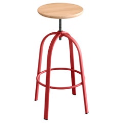 Ferrovitos Stool in Beech Top with Marsala Red Legs by Paolo Cappello