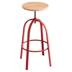 Ferrovitos Stool in Beech Top with Marsala Red Legs by Paolo Cappello