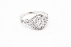 Ferrucci 0.98 Carat Diamonds and Diamond Halo 18 Karat Gold Engagement Ring