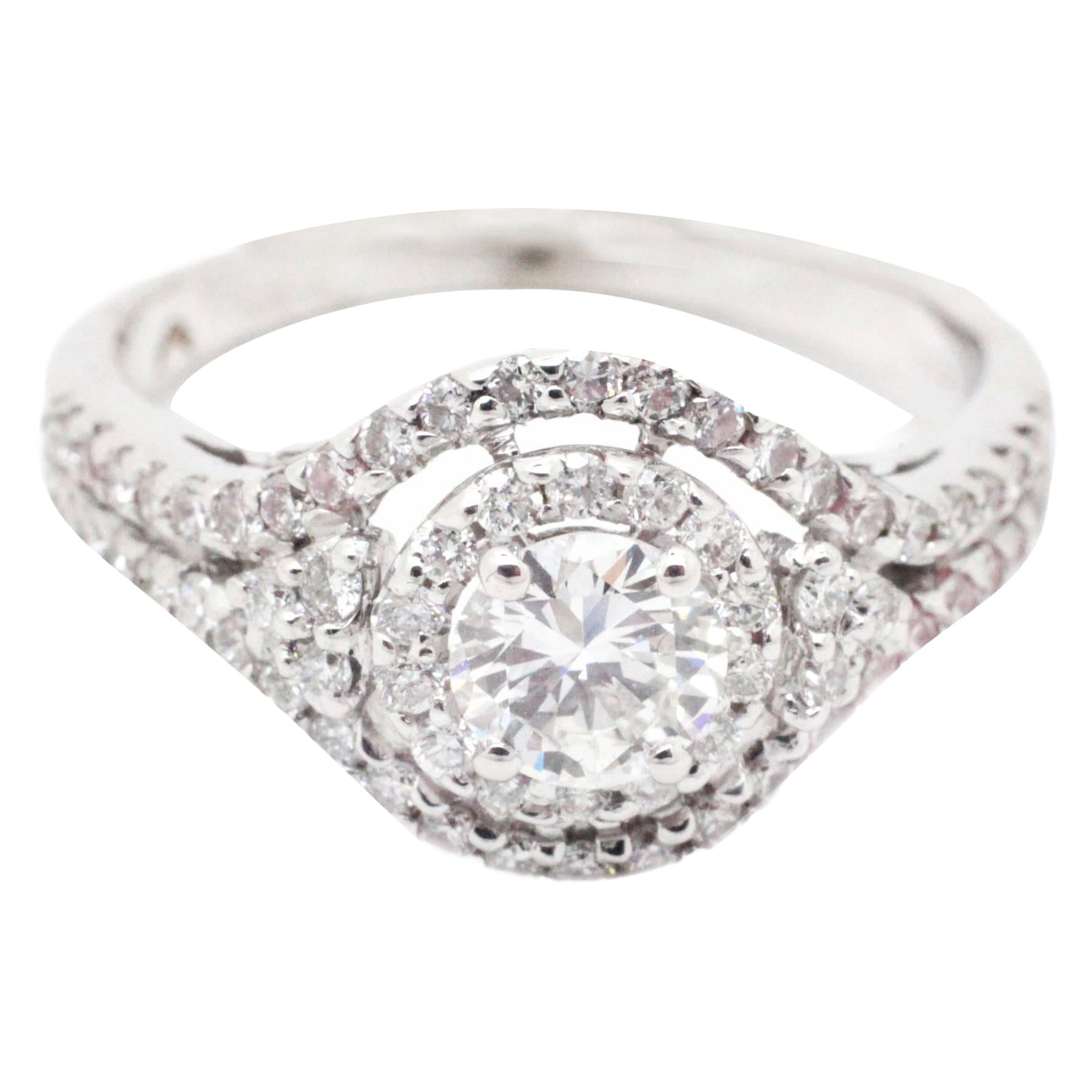 Ferrucci 0.98 Carat Diamonds and Diamond Halo 18 Karat Gold Engagement Ring