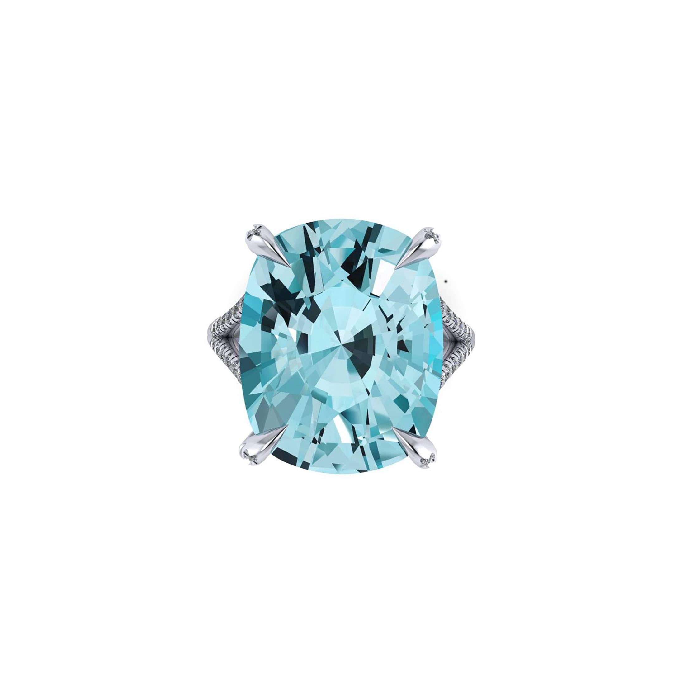 Ferrucci an approximate stunning 16 carats Aquamarine, set in a uniquely designed 18k white gold ring by master jeweler Francesco Ferrucci, with white bright diamonds of 0.50 carats to enlight a splendid blue mineral.
Entirely made in New York City,