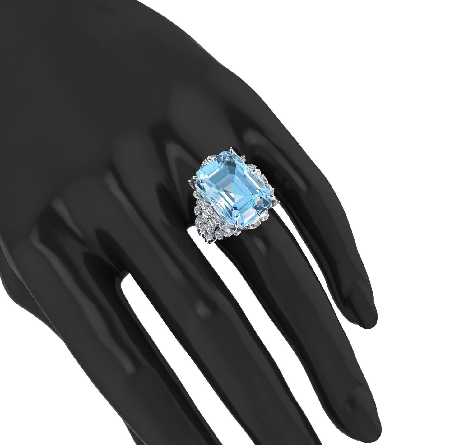 Ferrucci 17.40 Carat Emerald Aquamarine Diamonds in 18k White Gold Diamond Ring 1