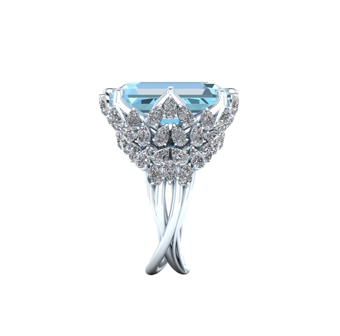 Art Nouveau Ferrucci 17.40 Carat Emerald Aquamarine Diamonds in 18k White Gold Diamond Ring