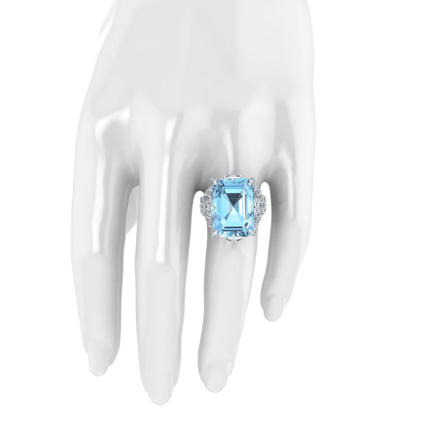Ferrucci 17.40 Carat Emerald Aquamarine Diamonds in 18k White Gold Diamond Ring In New Condition In New York, NY