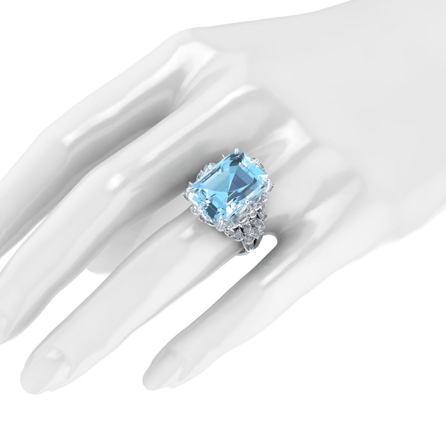 Women's Ferrucci 17.40 Carat Emerald Aquamarine Diamonds in 18k White Gold Diamond Ring