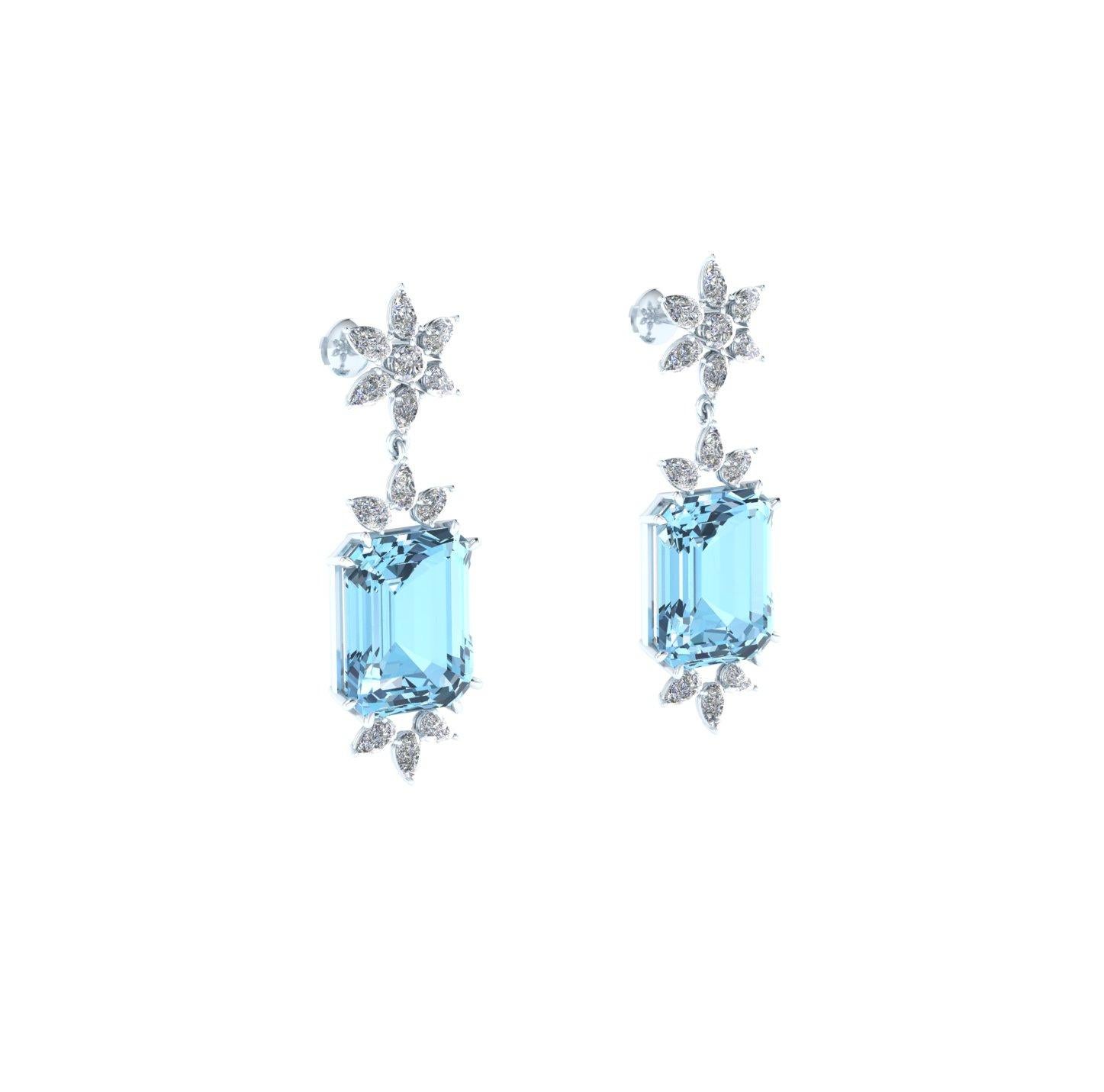 Ferrucci 19.5 Carats Emerald Cut Aquamarine and Drop Diamonds 18k Gold Earrings In New Condition For Sale In New York, NY