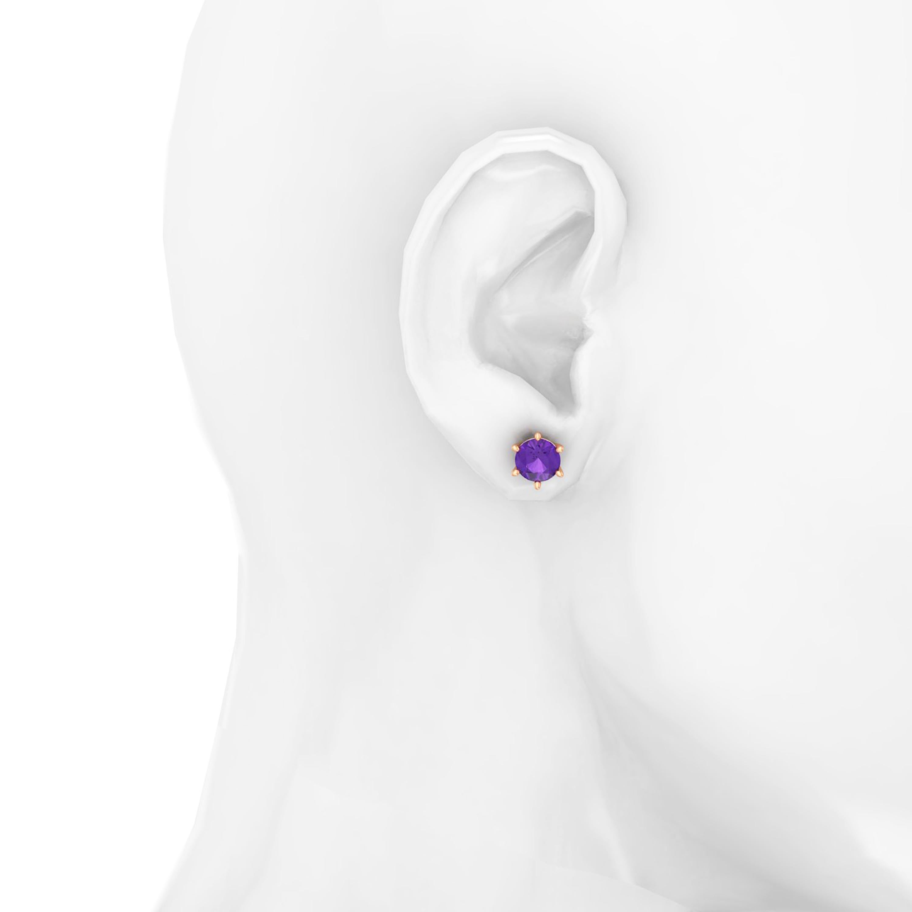 Women's Ferrucci 2 Carat Amethyst Ear-Studs in 18 Karat Rose Gold, Handmade in New York