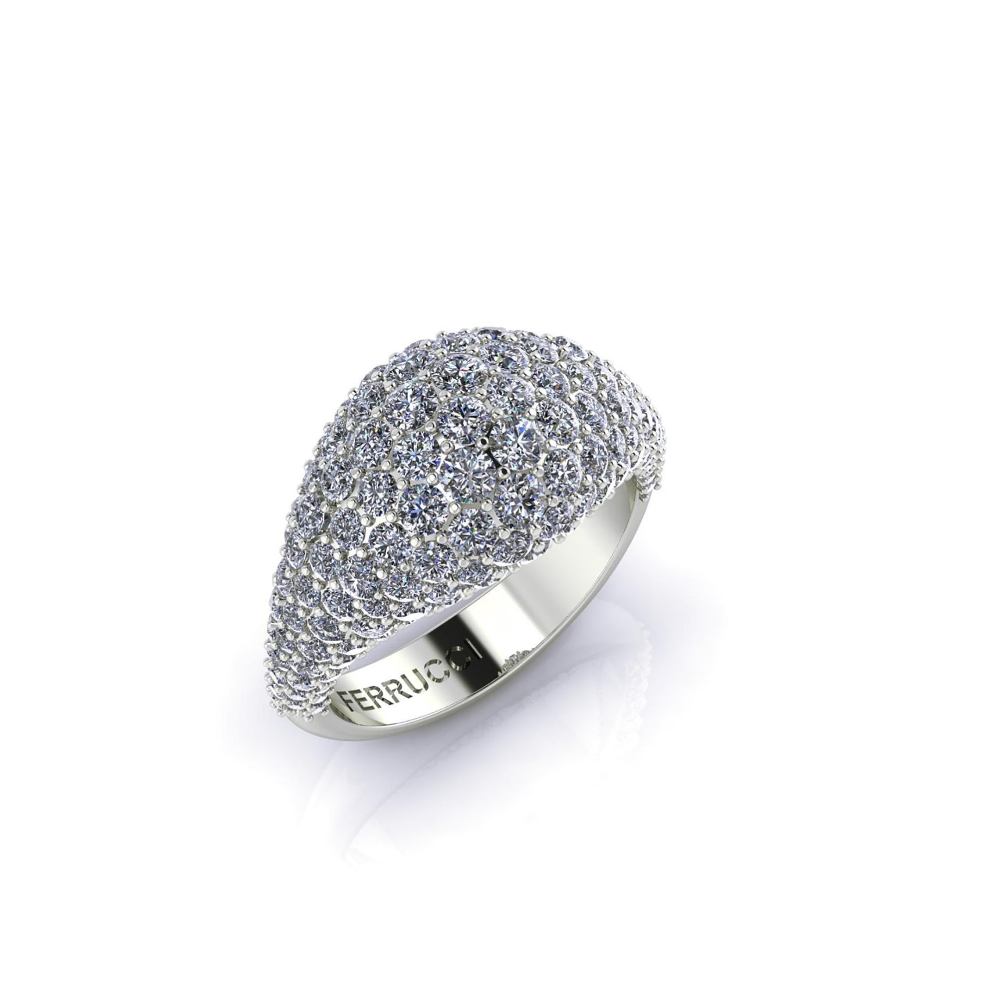Round Cut  2.5 Carat White Bright Diamonds Dome Ring in 18 Karat white Gold For Sale
