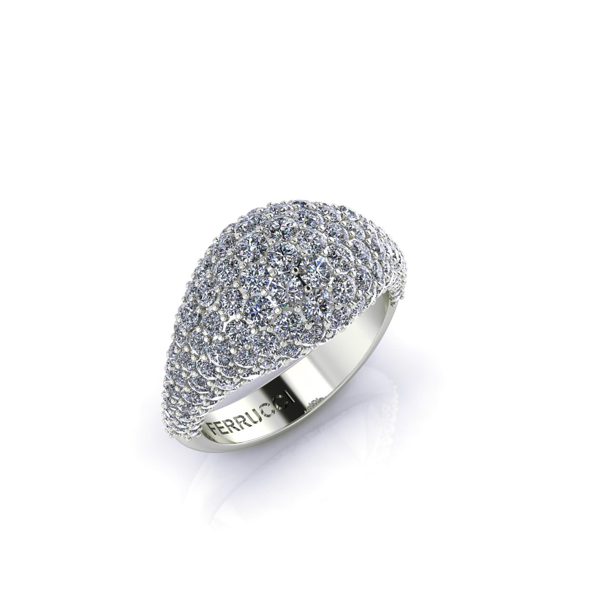 Round Cut 2.5 Carat White Bright Diamonds Dome Ring in 18 Karat white Gold For Sale