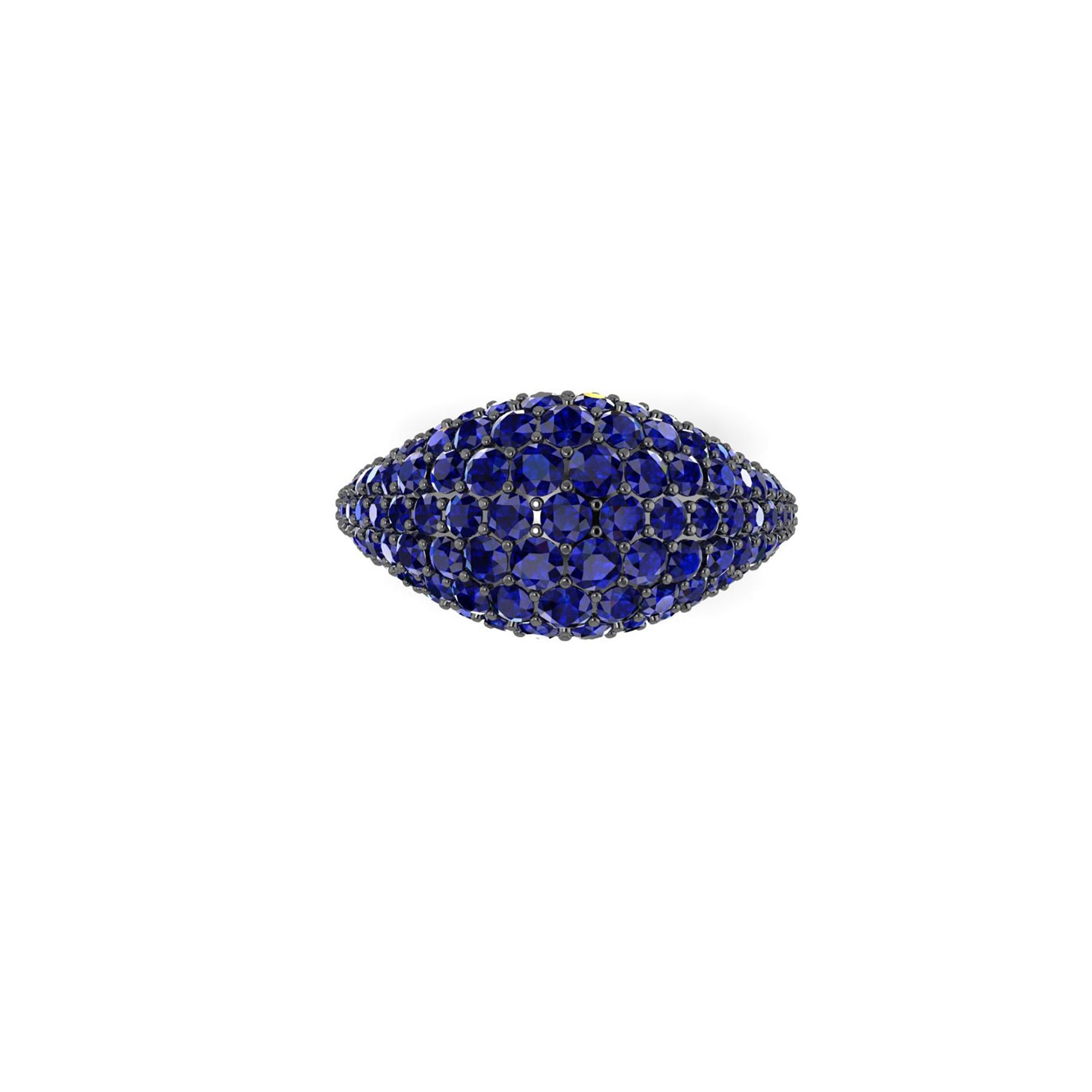 Modern 2.6 Carat Blue Sapphires Dome Ring in 18 Karat Black Gold For Sale