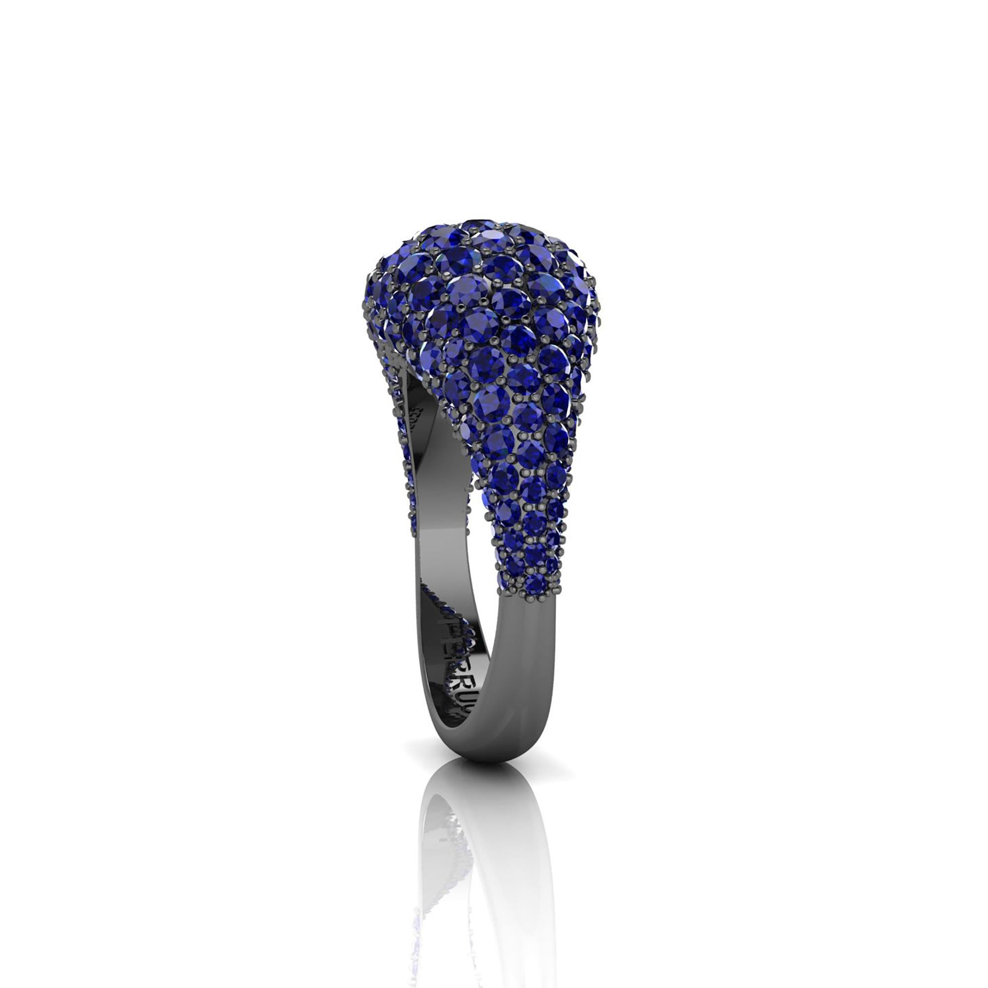 Round Cut 2.6 Carat Blue Sapphires Dome Ring in 18 Karat Black Gold For Sale