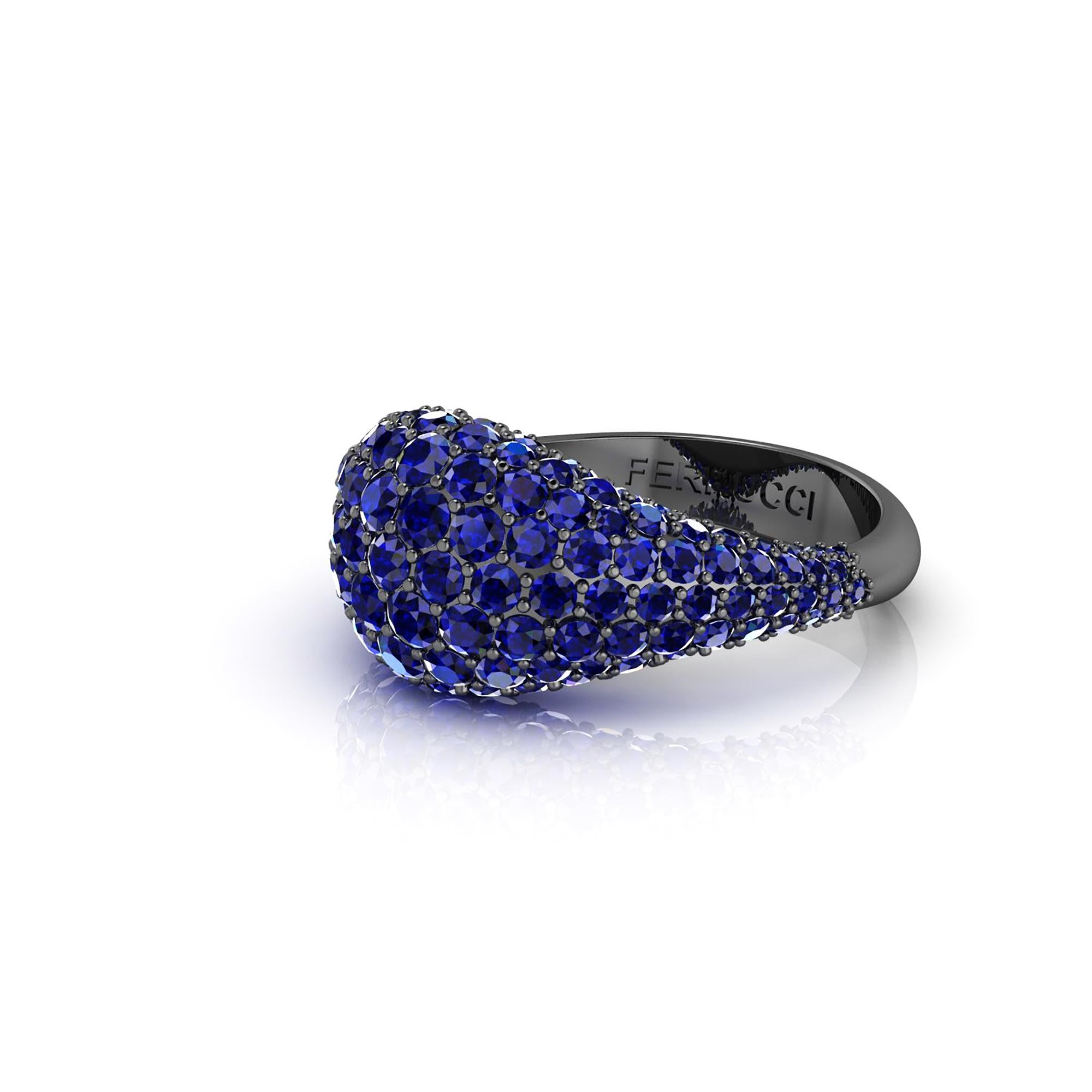 Women's 2.6 Carat Blue Sapphires Dome Ring in 18 Karat Black Gold For Sale