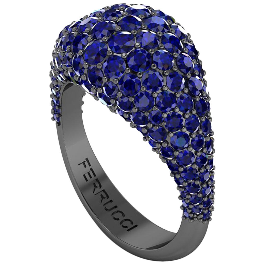 2.6 Carat Blue Sapphires Dome Ring in 18 Karat Black Gold For Sale
