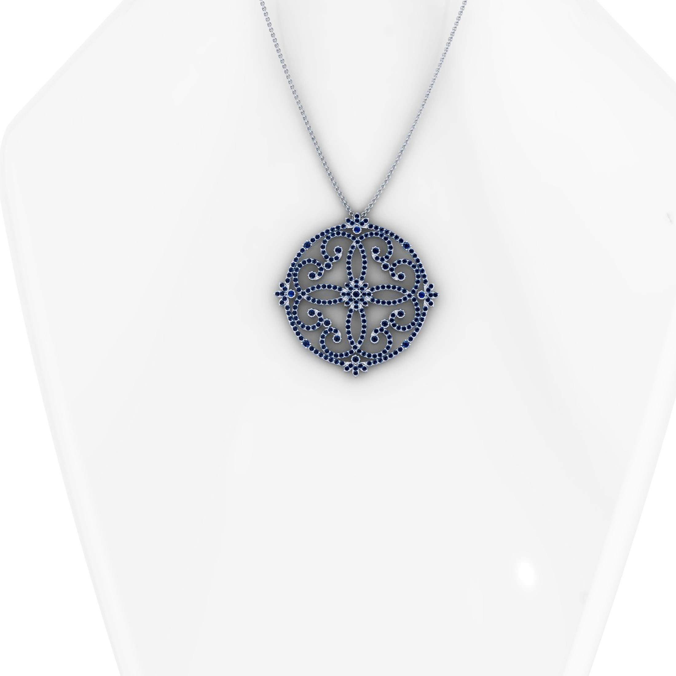 Victorian 3 Carat Blue Sapphires Necklace Handmade in 18 Karat white Gold For Sale