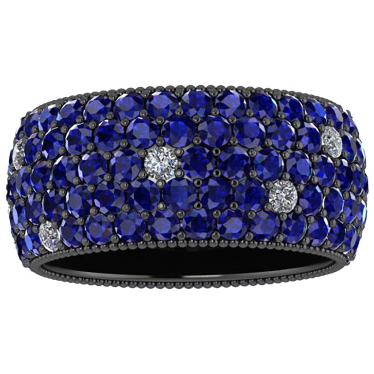 4.70 Carat Blue Sapphires and Diamonds Ring in 18 Karat Black Gold