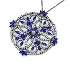 4.95 Carats Blue Sapphires and Diamonds Necklace in 18 Karat black Gold