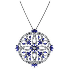 4.95 Carats Blue Sapphires and Diamonds Necklace in 18 Karat black Gold