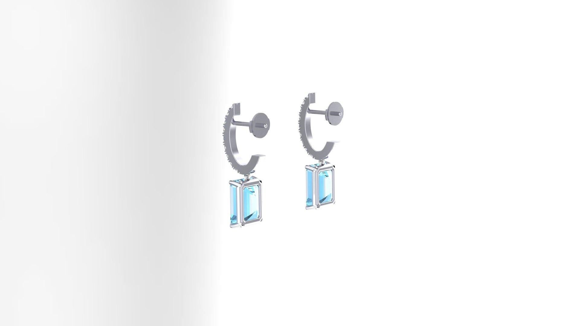 FERRUCCI Platin-Ohrringe mit 5 Karat Aquamarin im Smaragdschliff und Diamanten Damen