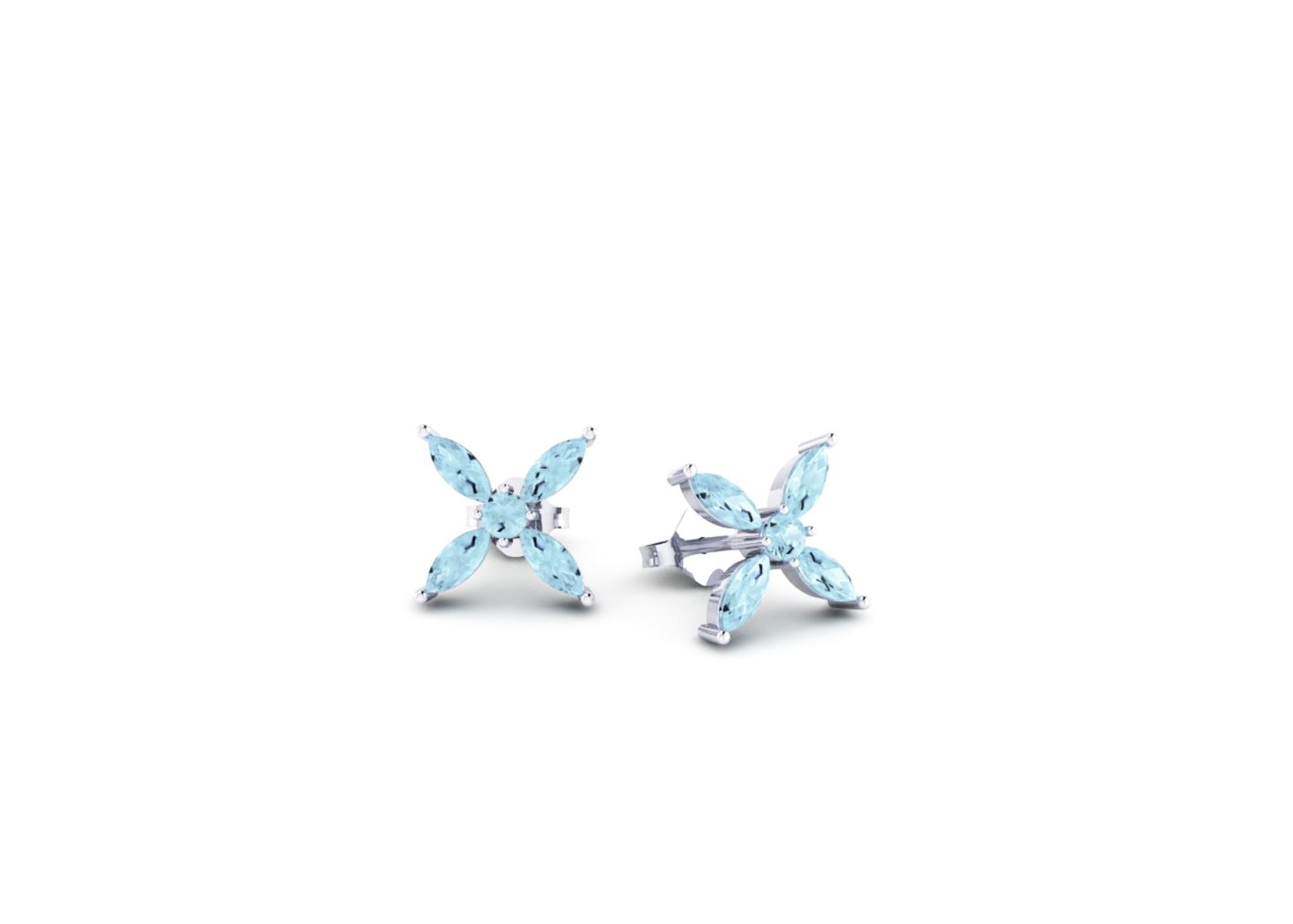 De las mujeres Ferrucci Pendientes Flor Marquesa de Aguamarina en Oro Blanco de 18 quilates hechos en Nueva York en venta